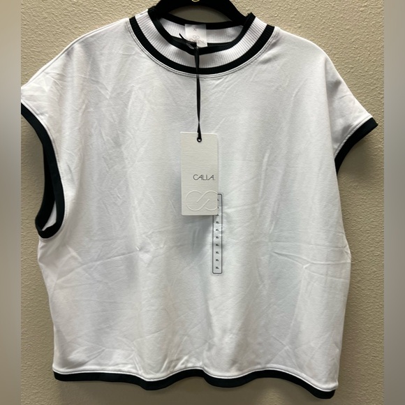 Calia Tops - Calia - XL - New With Tags - Women's White and Black Trim Rib Crop Tank